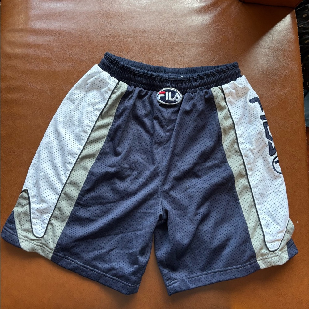 Vintage Fila Men's Dark Blue and White Sports Shorts